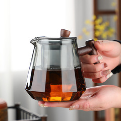 Glass teapot with wooden handle, single teapot electric ceramic stove water boiler, home tea set, filtered tea brewing pot, fireplace tea pot