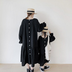 ANKRT Spring and Summer New Double-Wear Parent-Child Set Japanese Style Girls' Blossom Sleeve Long Cardigan and Doll Dress