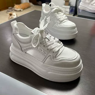 【格西新品】真皮网鞋厚底小白鞋女2026夏季新款软底休闲鞋网面鞋