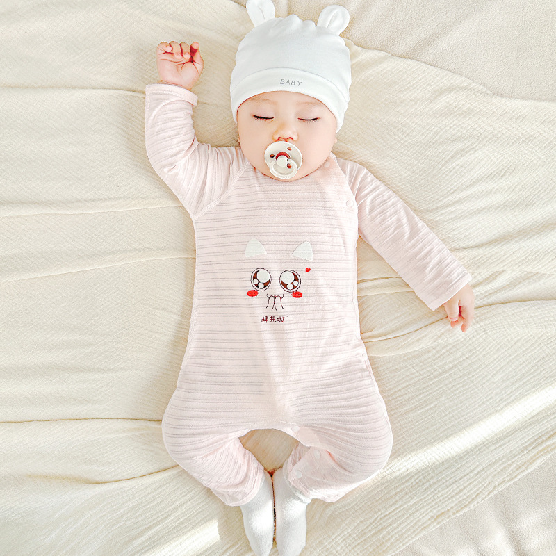Bebé verano mono ropa de recién nacido algodón fino de manga larga aire acondicionado pijamas para hombres y mujeres ropa de verano para bebés