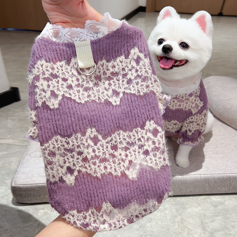 Transfronterizos mascotas perros gatos ropa otoño invierno encaje más camisa de base de mascotas encaje corte sin pelo