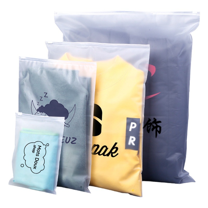 Ropa de impresión PE bolsa de cremallera esmerilada de plástico transparente ropa interior zapatos y almacenamiento de ropa bolsa de embalaje autosellante al por mayor