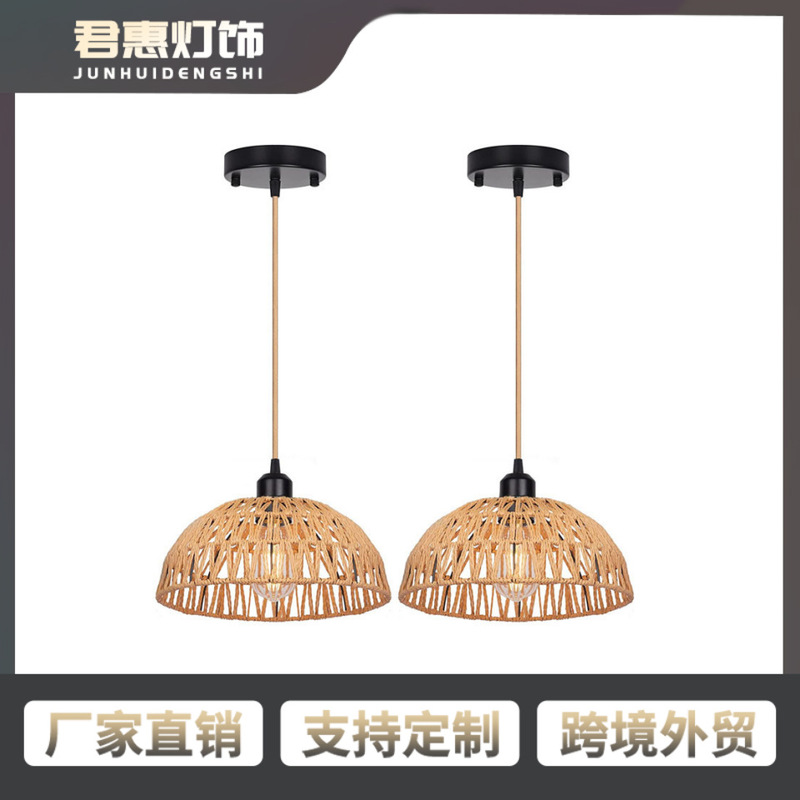 Rattan Pendant Light Bohemian Style Hanging Lamp Basket Woven Dome Kitchen Island Living Room Dining Room Pendant Light