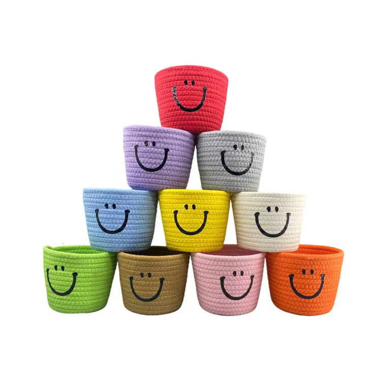 Cara sonriente tejida cesta de almacenamiento simple caja de almacenamiento de artículos diversos de escritorio caja de almacenamiento de control remoto cesta de almacenamiento de cosméticos cesta de organización