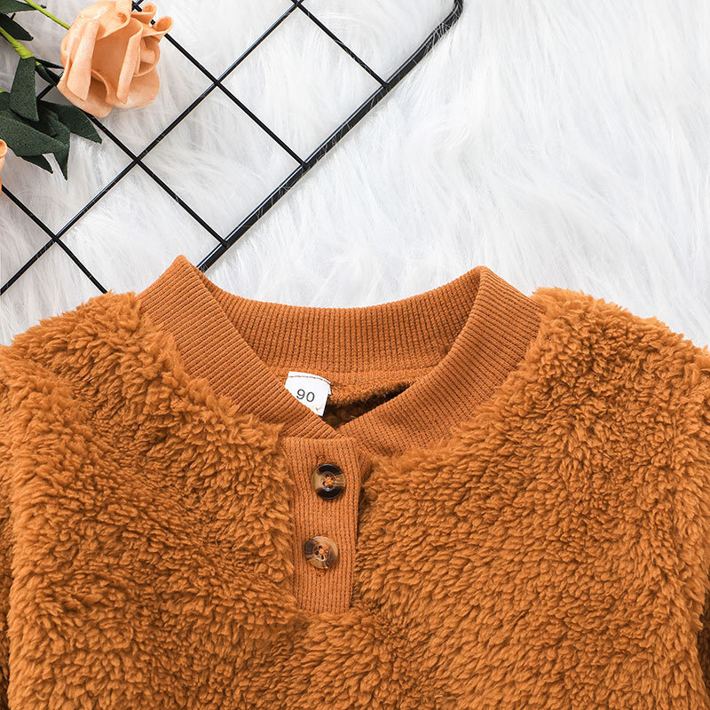 Autumn And Winter Wool Sweater Suit Solid Color Children's Round Neck Top And Trousers Two-piece display picture 7