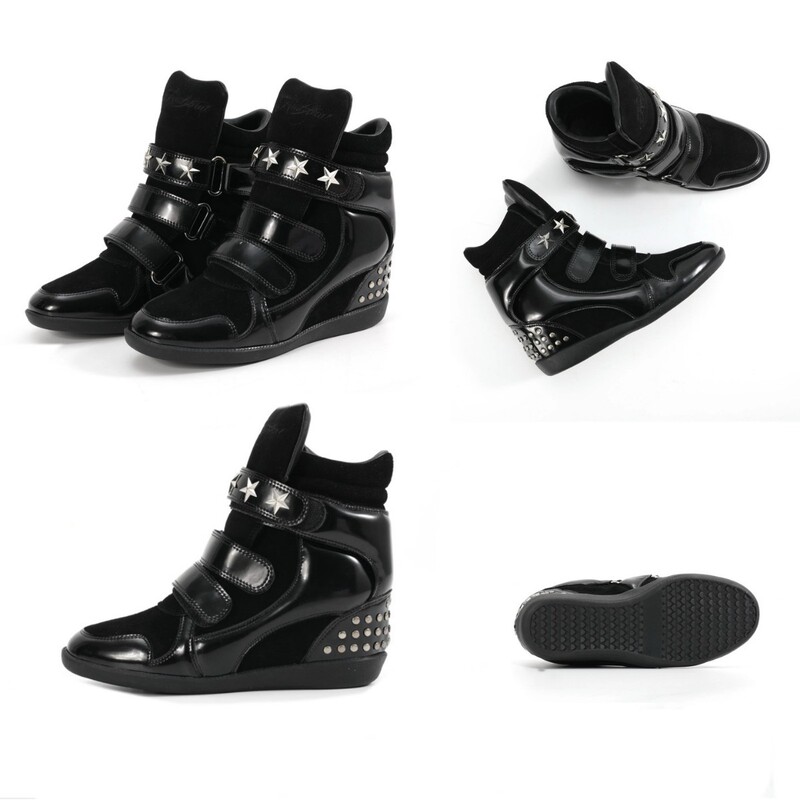 Overseas Nosen Height-Increasing 8cm Patent Leather Vintage Rivet Original Casual Thick-Soled Height-Increasing Wedge Sneakers Overseas Nosen Height-Increasing 8cm Patent Leather Vintage Rivet Original Casual Thick-Soled Height-Increasing Wedge Sneakers