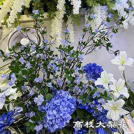 新款紫蓝色婚庆仿真花 高枝大梨花 白色海棠花婚礼软装假花批发