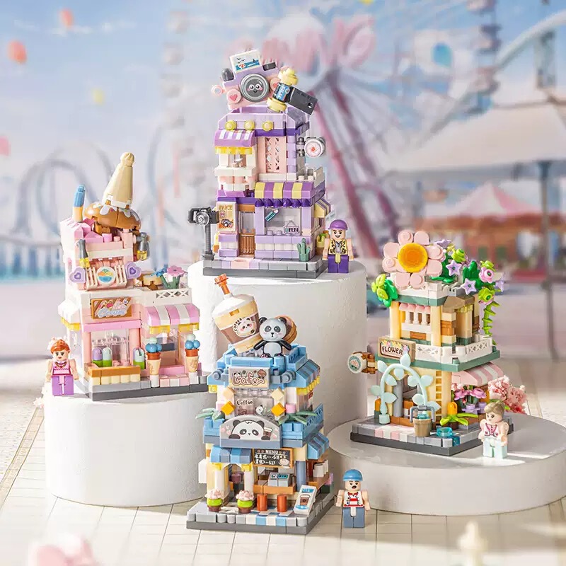 Compatible with Lego Panda Street View Mini Building Blocks Toys Puzzle Micro Drill Particle Assembly Model Children's Gifts Wholesale