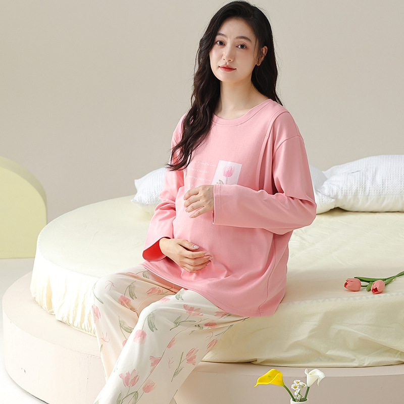 Pajamas Women's Spring and Autumn Long Sleeve Cotton-proof Autumn Women's 2024 New Arrival with Chest Pad Moon Clothes Pullover Home Clothes