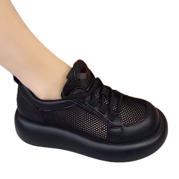 Muffins de fondo grueso Lefour zapatos mujeres 2026 nuevo verano casualidad malla transpirable retro zapatos de cuero de lazos pequeños