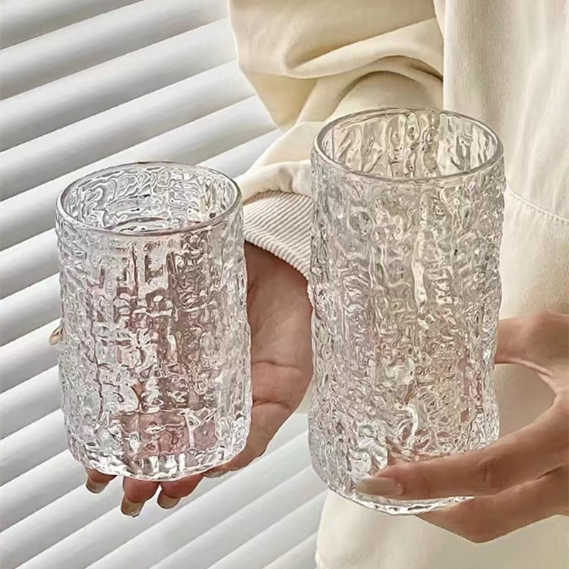 シンプルins風網赤樹皮紋金辺ジュースカップ高颜値家庭用ガラスカップビールグラス|undefined