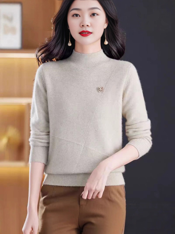 羊绒毛衣女2025秋冬新款半高领打底衫加厚针织衫内搭上衣宽松纯色|undefined
