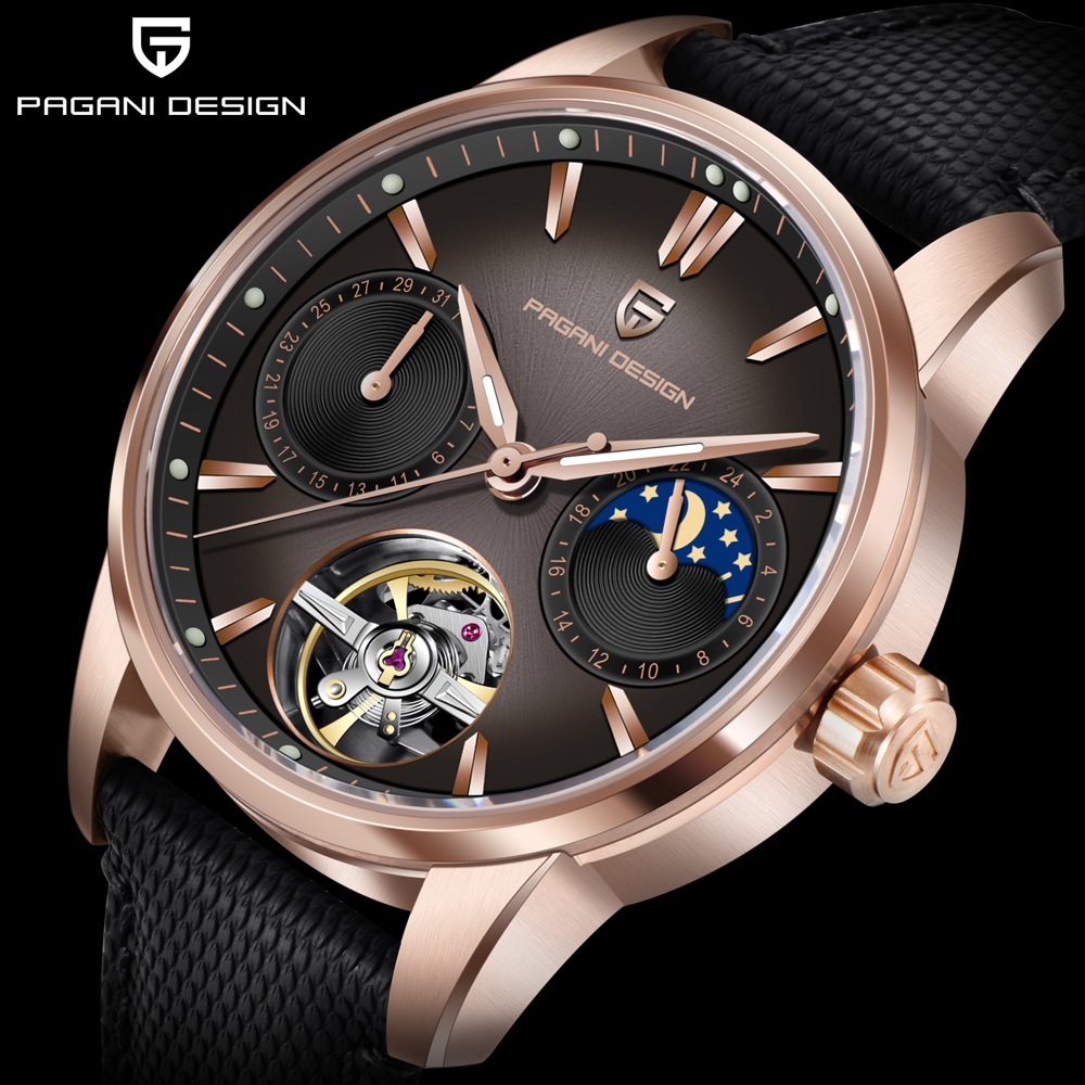 Pagani Design Kişi Mexaniki Qol Saatı, Tourbillon, İşıqlı