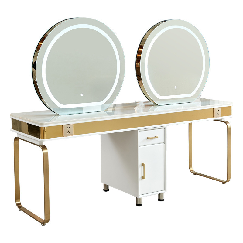 Barbería en línea tabla de espejo salón de peluquería especial con gabinete cortador de cabello tabla de teñido de permeación unilateral doble cara espejo de peluquería de mármol