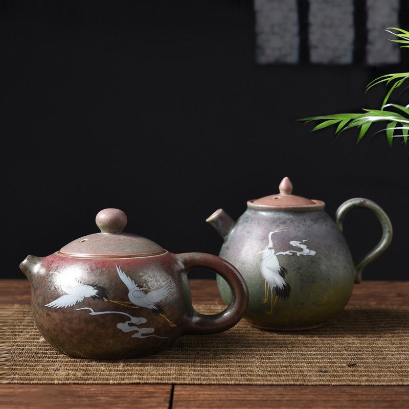 Chinese Style Kiln Changed Colorful Crane Chengxiang Xishi Pot Stoneware Vintage Ceramic Kung Fu Tea Set Household Single Pot Tea Maker Chinese Style Kiln Changed Colorful Crane Chengxiang Xishi Pot Stoneware Vintage Ceramic Kung Fu Tea Set Household Single Pot Tea Maker