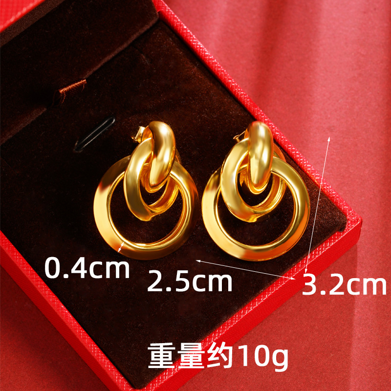 Pendientes de oro de arena vietnamita transfronterizos Pendientes geométricos tridimensionales de estilo de lujo ligero temperamento femenino diseño retro sentido joyería de oreja al por mayor