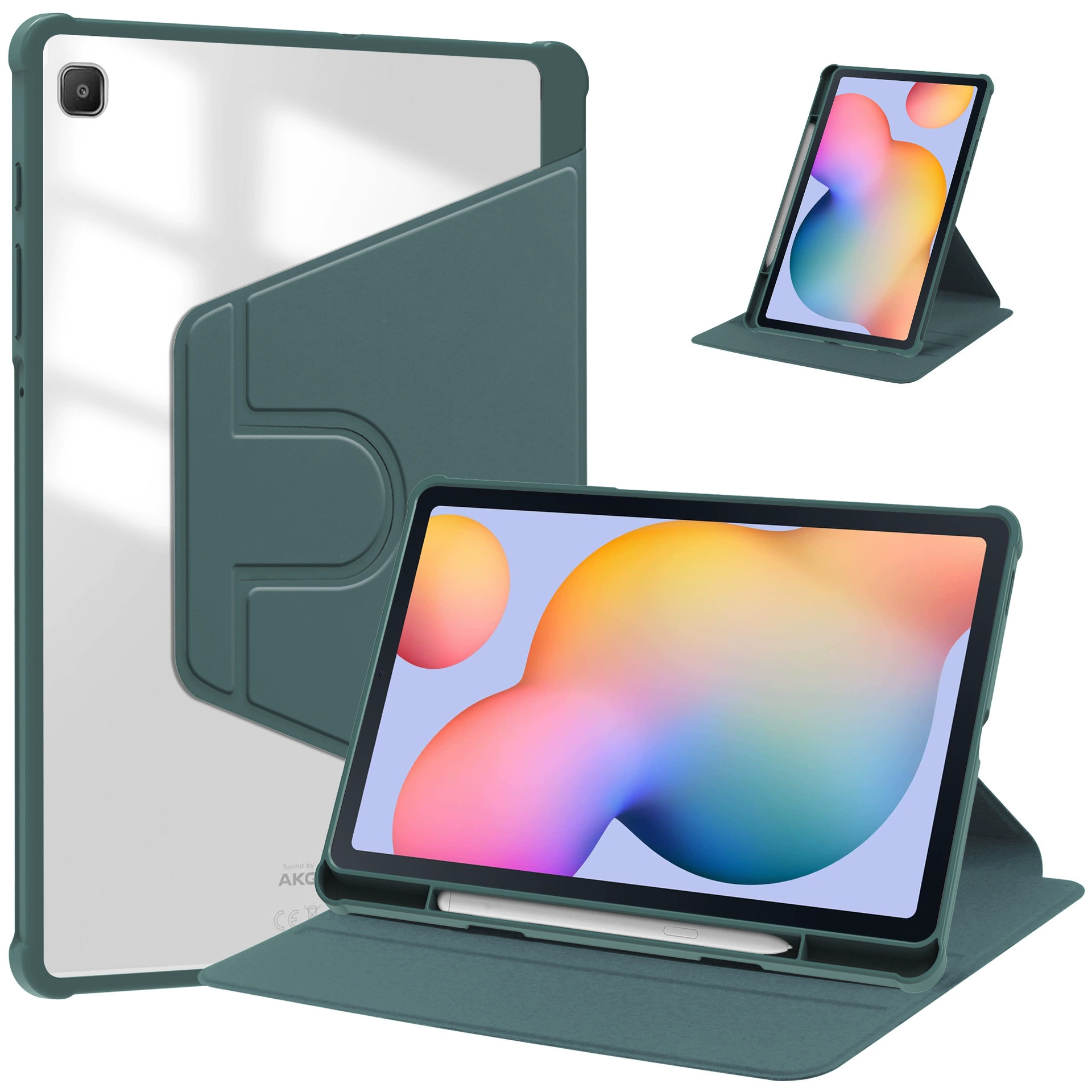 Защитный чехол для Samsung Tablet S10FE / A9 — акриловый 360° вращающийся всесторонний чехол с отделением для стилуса, полупрозрачный ультратонкий кожаный