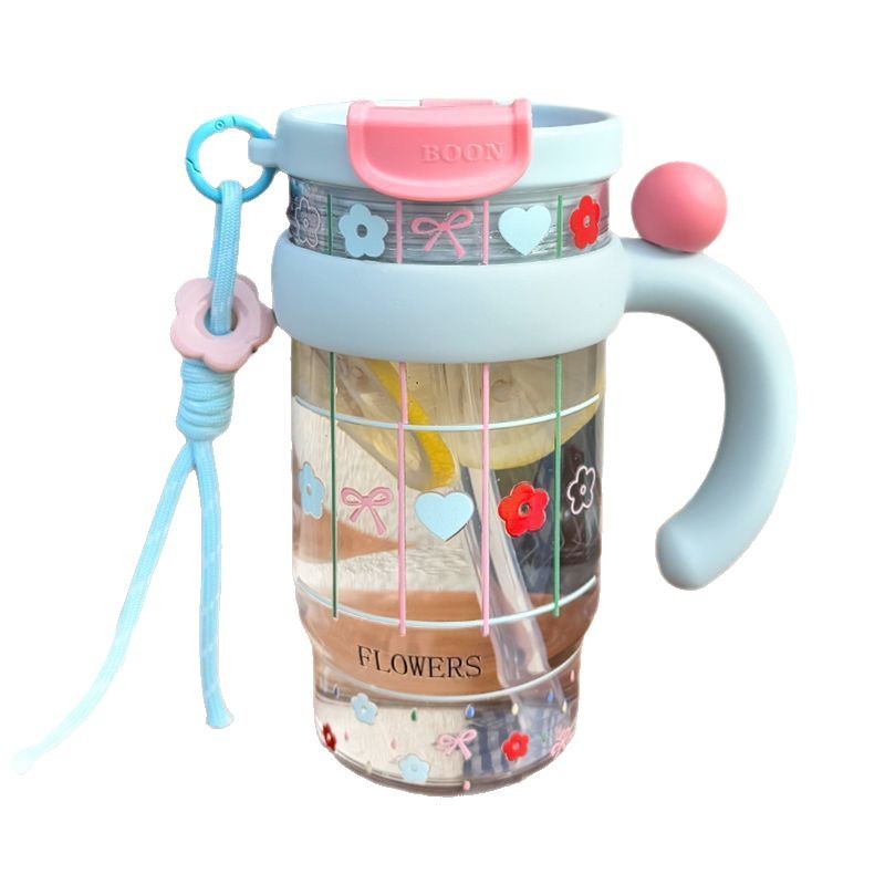 Taza de agua de niñas de oficina de gran capacidad con colgantes de verano de alto valor facial taza de hielo taza de té de paja encantadora taza