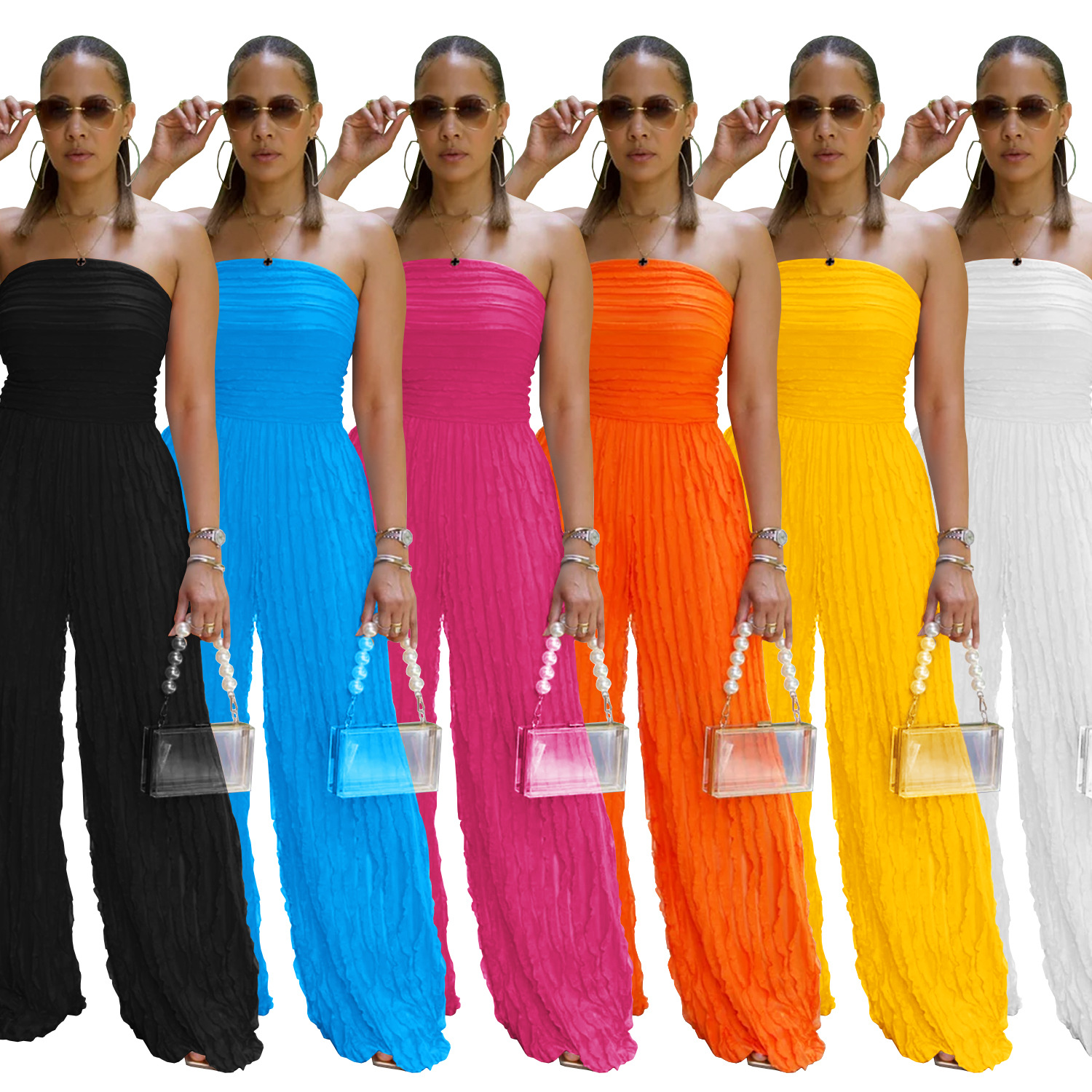 C7465 Cross-border AliExpress Amazon Ropa de mujer de moda europea y americana Mono suelto casual ondulado Nuevo