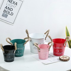 彩色鐵皮花盆麻繩花桶鐵藝綠植多肉套盆套桶桌面收納小桶裝飾擺件