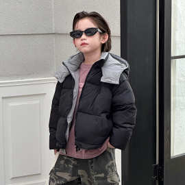 儿童羽绒服2025冬季新款儿童连帽面包服男童中大童加厚外套潮批发