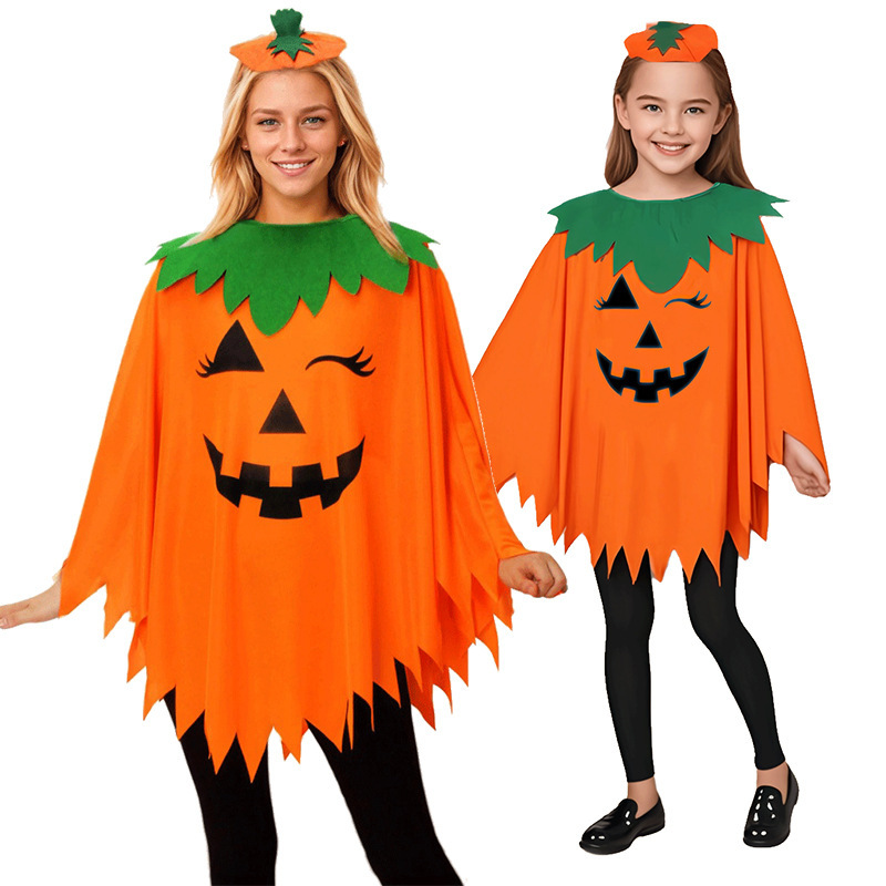 ハロウィーンパーティー大人子供カボチャ衣装マントケープカボチャ波ケープカボチャキャップカチューシャセット|undefined