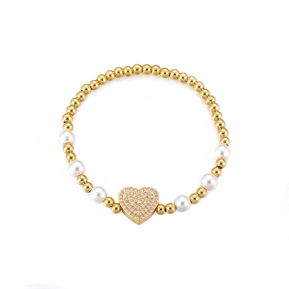 Ig Style Sweet Heart Shape Copper Pearl Plating Inlay Zircon 18k Gold Plated Bracelets display picture 8