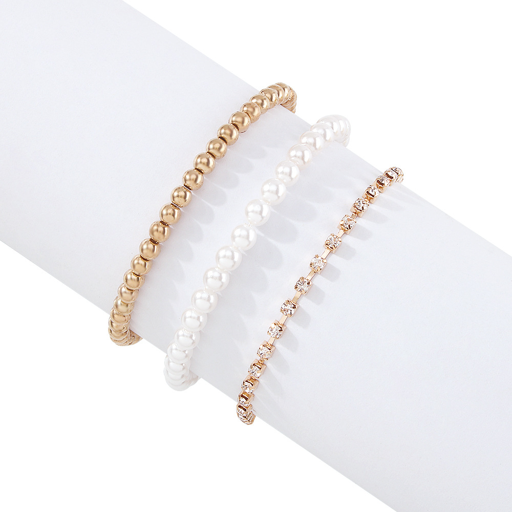 European And American Jewelry Simple Alloy Bracelet Imitation Pearl Retro Jewelry 3-piece Set display picture 9