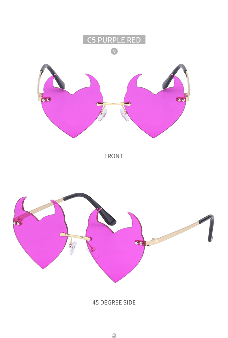 Women's Fashion Heart Shape Pc Special-shaped Mirror Metal Frameless Sunglasses display picture 16