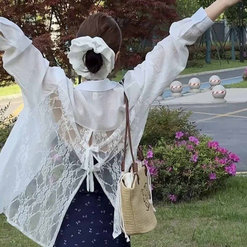 Lace Hollow-Out Sun-Protective 2026 Shirt Long-Sleeve New Summer Design Loose Jacket Patchwork Top