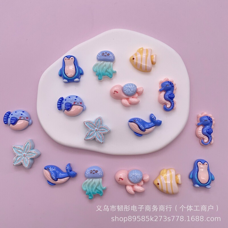 Creative Ocean Animal Penguin Pufferfish DIY Cream Glue Hairpin Phone Case Shoe Charm Electric Vehicle Materials