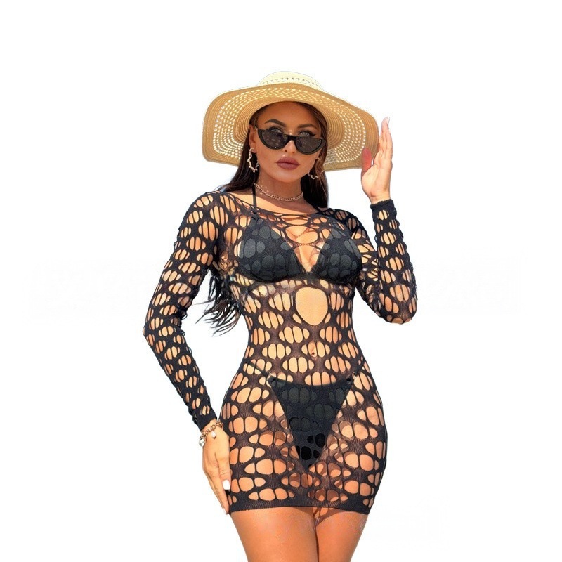 Benzy sexy ropa de red red de pesca calcetines de mangas cortas aire acondicionado sexy ropa interior vestido de mano desgarrada YD0456 negro image 3