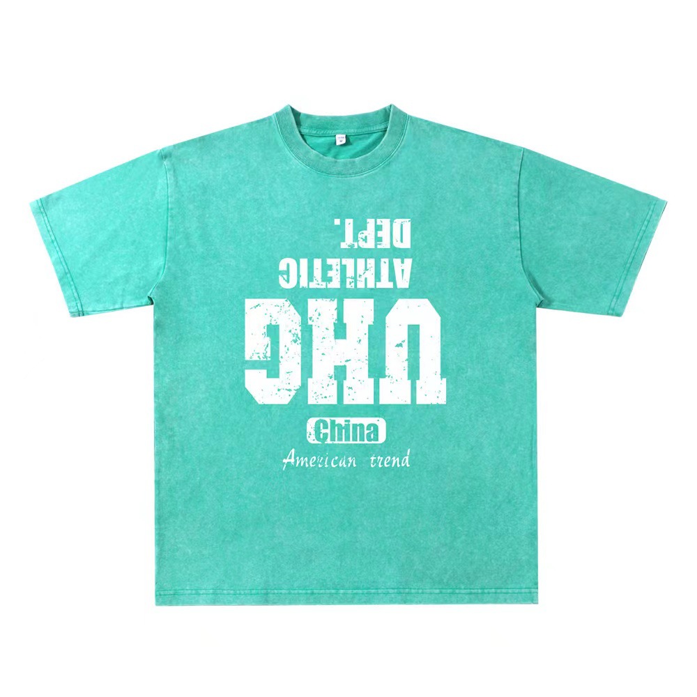 Cross-border hacer viejas camisetas de manga corta para hombres verano nuevo cuello redondo suelto sobretamaño retro americano inns Europa y América superior