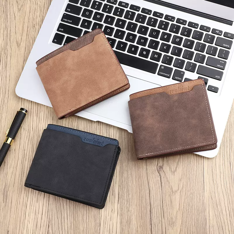 欧美跨境新品男士钱包磨砂短款多功能多卡位时尚商务优质pu小钱夹