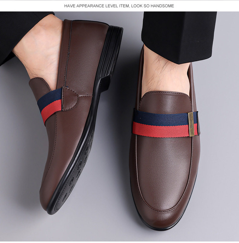 Giày lười nam da thật kiểu moccasin, mũi phẳng, đế bệt, thoáng khí — nâu, đen chi tiết 14