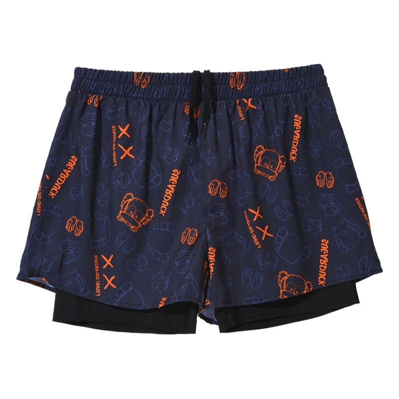 Los hombres de natación troncos anti-vergüenza estilo de doble capa de secado rápido más tamaño boxeador traje de baño caliente primavera profesional conjunto completo de equipos