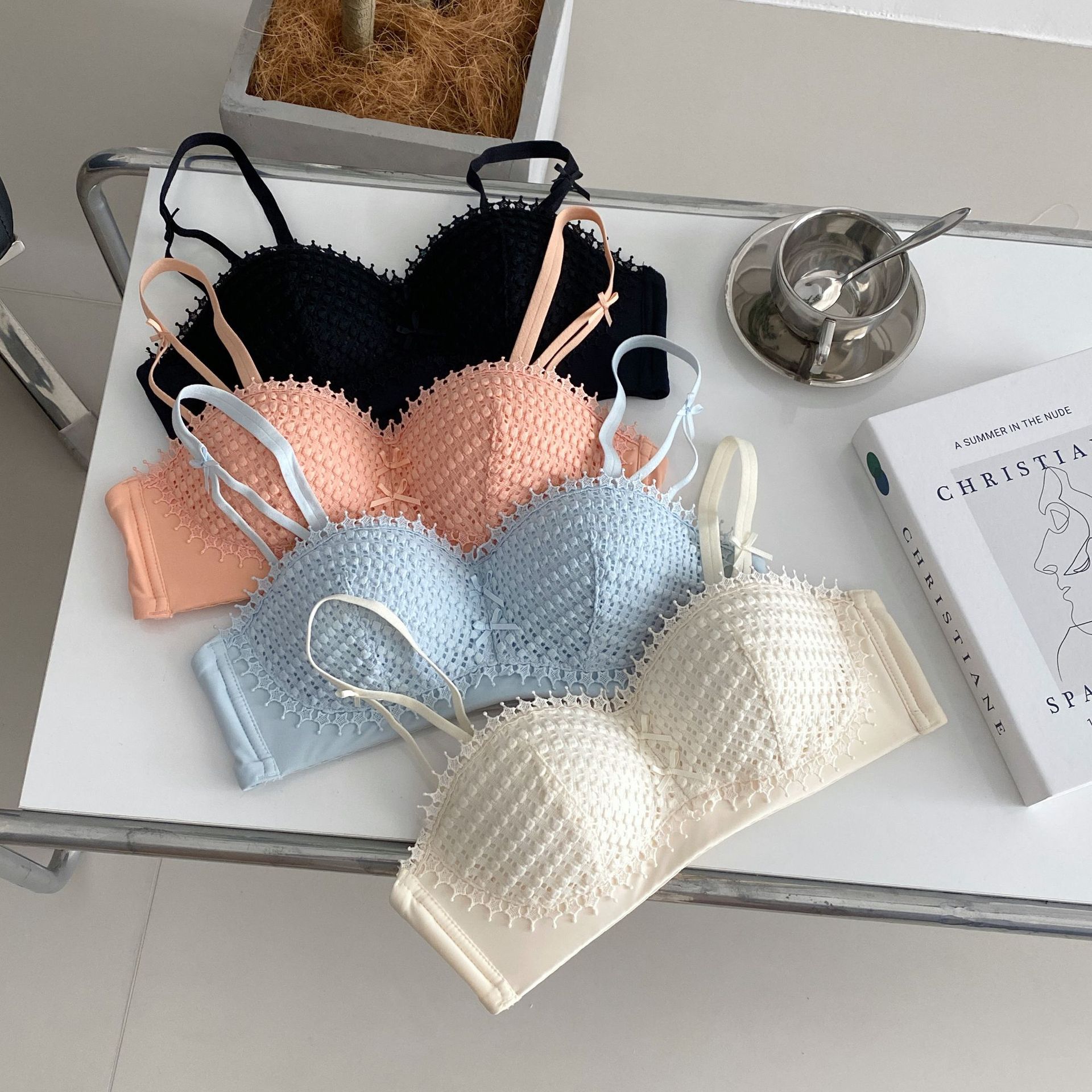 Ropa interior francesa de dos prendas sin tirantes, pecho pequeño, cuidado grande, sujetador Tovin sin anillo de acero