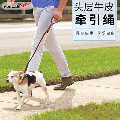廠家直供頭層牛皮牽引繩狗狗牽引帶項圈大中小型犬適用