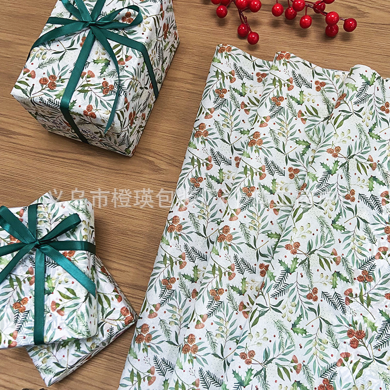 Amazon Christmas holly leaf pear paper printed tissue paper gift box gift packaging lined with thin paper in stock for wholesale Amazon Christmas holly leaf pear paper printed tissue paper gift box gift packaging lined with thin paper in stock for wholesale