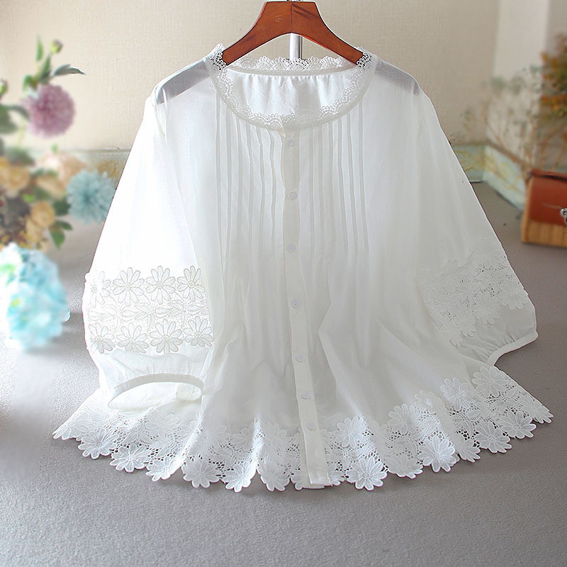 Literary Elegant Ruffled Skirt Cut Out Heavy Lace Splicing Original Design Shirt for Women -15