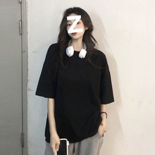 棉黑色宽松短袖t恤女春装2025年新款夏季纯色打底内搭上衣工厂