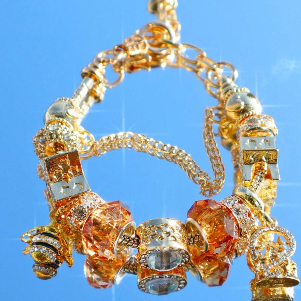Pulsera de Pan, estilo explosivo transfronterizo europeo y americano, pulsera con cuentas de bricolaje, castillo de diamantes de imitación, abeja, estrella de cinco puntas, colgante, joyería
