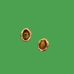 メイラードスタイルキャッツアイオーバルイヤリングキャラメル栗レトロスタイル新しいライト高級ハイエンド合金イヤリング女性のための