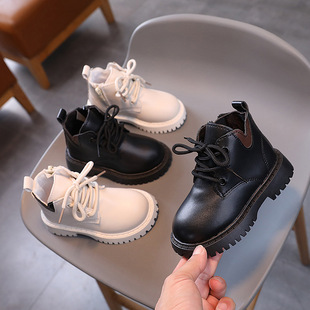 Girls' Boots New Autumn and Winter 1--6 Kidsren's British Boots Boys Soft Bottom Baby Short Leather Boots