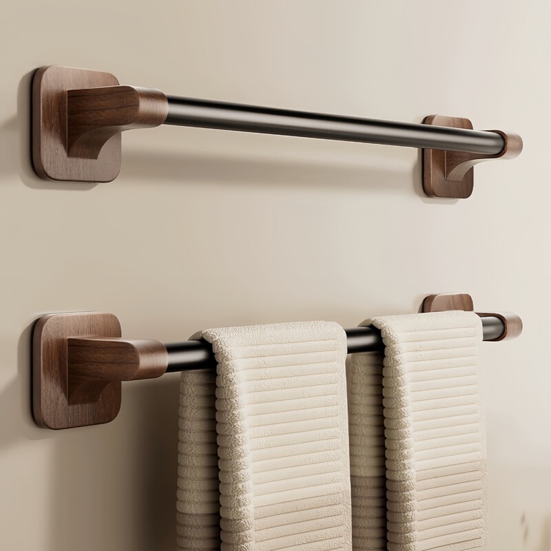 Bathroom Towel Rack, Antique Style Wall-Mounted Storage Single Rod Walnut Color Bathroom Towel Storage Hanging Rod Without Drilling