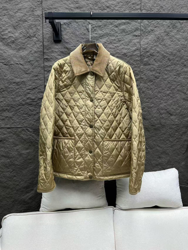 南油高定25秋冬新款英伦风复古绗缝棉服外套灯芯绒领菱格棉衣女士|undefined