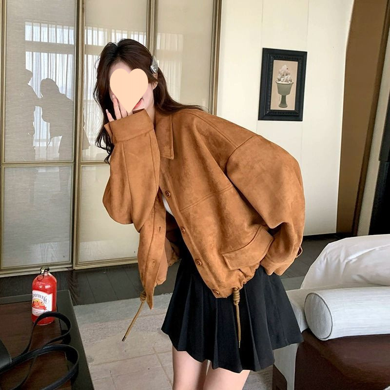 棕色美拉德穿搭麂皮绒短外套女2025秋季新款雅丹风小个子时尚夹克|undefined