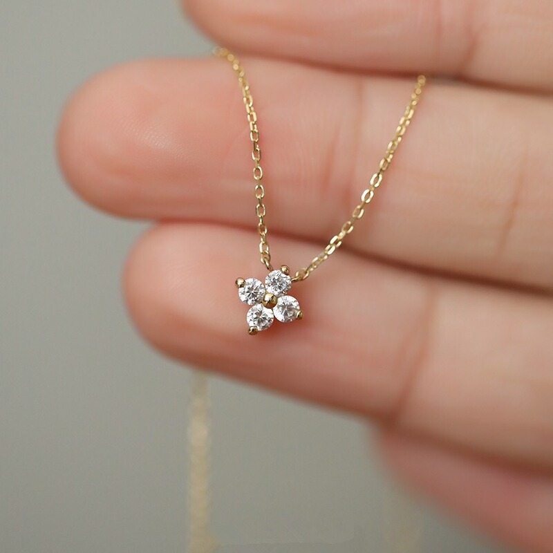 Lucky ~ S925 Silver Plated 14K Gold Four-Leaf Clover Compact Necklace Women's Clavicle Chain Accessible Luxury Niche High-End Design
