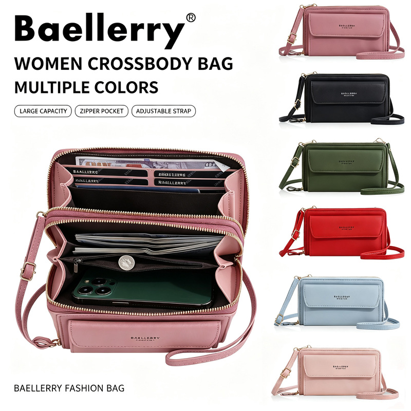 Baellerry Women's Long Wallet Korean Style Double Zipper Large Capacity Crossbody Bag Women's Fashion Versatile Mobile Phone Bag Baellerry Women's Long Wallet Korean Style Double Zipper Large Capacity Crossbody Bag Women's Fashion Versatile Mobile Phone Bag