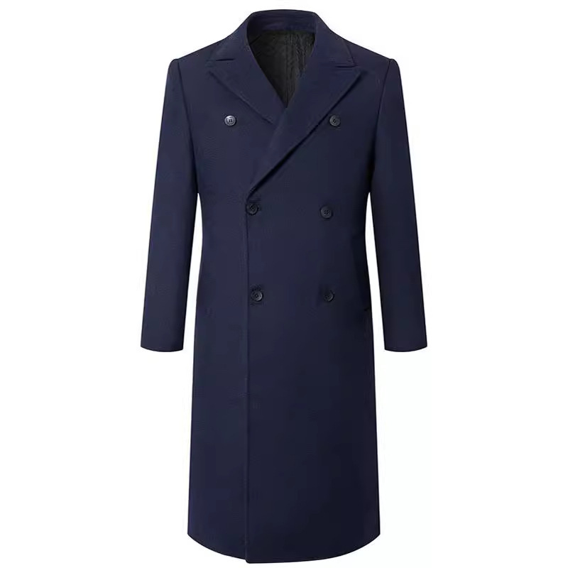 Autumn and winter thick cotton jacket, extra long, over the knee woolen double breasted slim fit trench Men_voghion.com